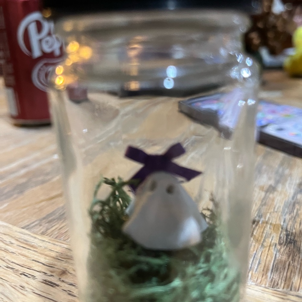 Decorative Glass Jar with Purple Ribbon